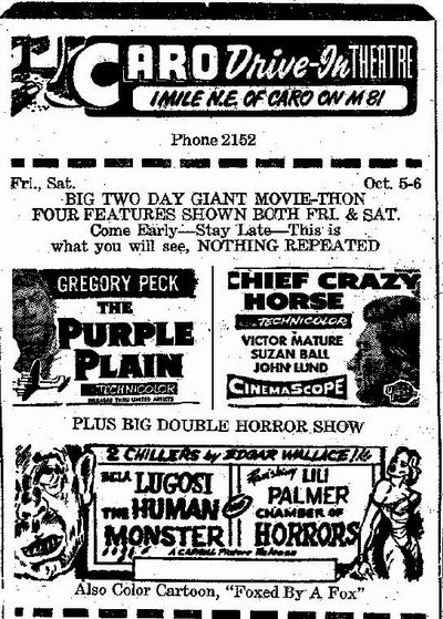 Caro Drive-In Theatre - Old Ad From James Thompson